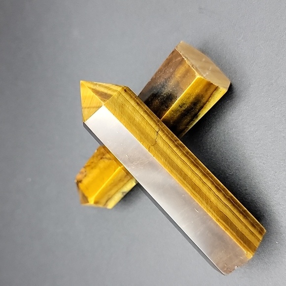 Hand Crafted Other - 152g Tiger's Eye Crystal Obelisk Towers Set Of 2 Natural Gemstone Gold Brown